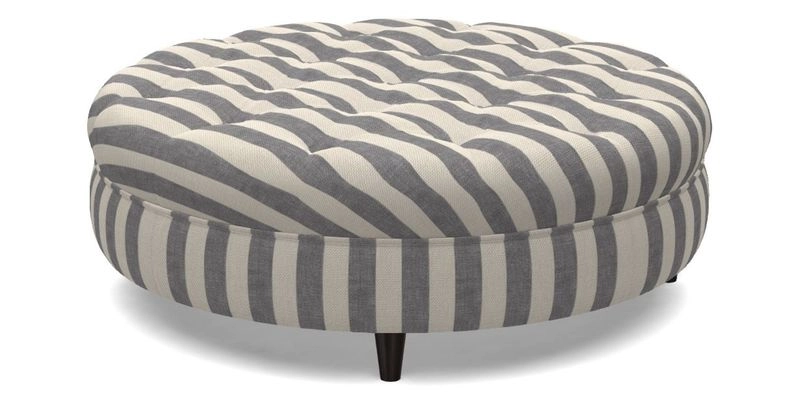 Helmsley Round Footstool in Linwood Omega Velvet Navy