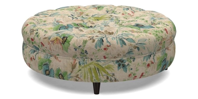 Helmsley Round Footstool in Linwood Omega Velvet Navy