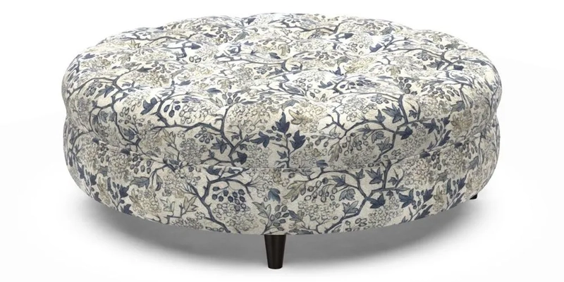 Helmsley Round Footstool in Linwood Omega Velvet Navy