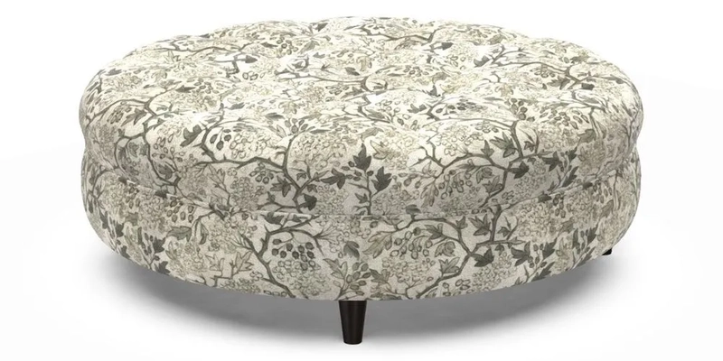 Helmsley Round Footstool in Linwood Omega Velvet Navy
