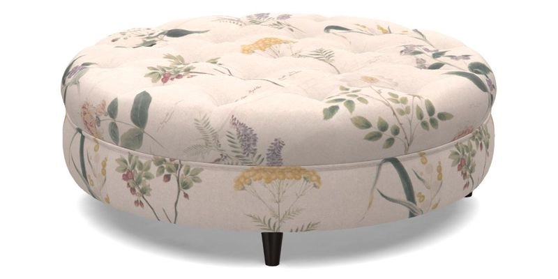 Helmsley Round Footstool in Linwood Omega Velvet Navy
