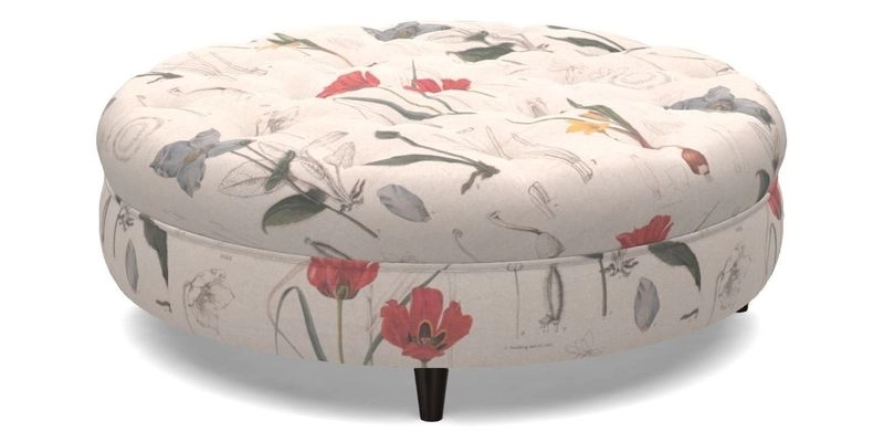 Helmsley Round Footstool in Linwood Omega Velvet Navy