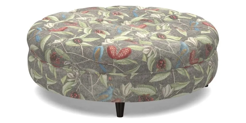 Helmsley Round Footstool in Linwood Omega Velvet Navy