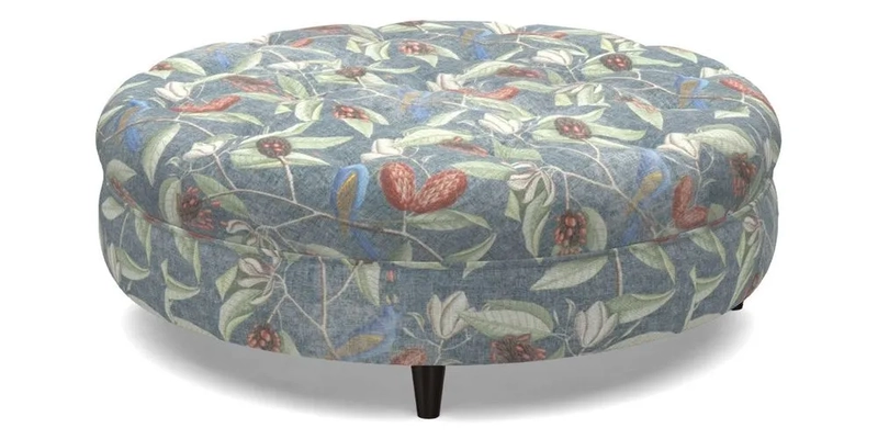 Helmsley Round Footstool in Linwood Omega Velvet Navy