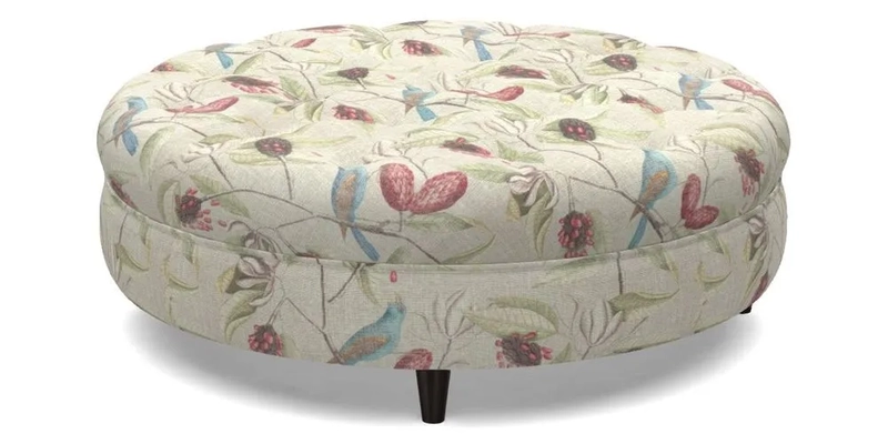 Helmsley Round Footstool in Linwood Omega Velvet Navy