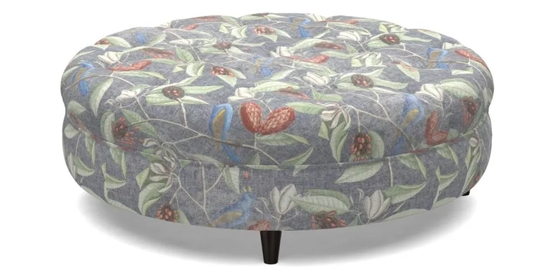 Helmsley Round Footstool in Linwood Omega Velvet Navy