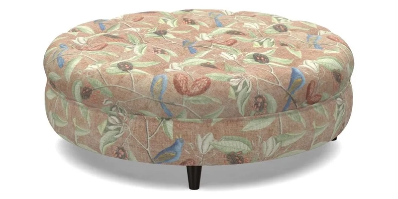 Helmsley Round Footstool in Linwood Omega Velvet Navy