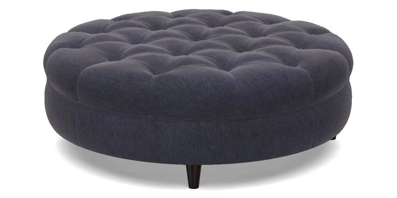 Helmsley Round Footstool in Linwood Omega Velvet Navy
