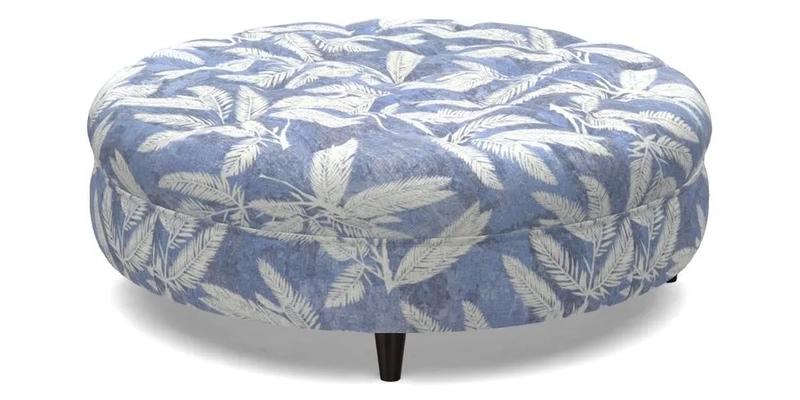 Helmsley Round Footstool in Linwood Omega Velvet Navy