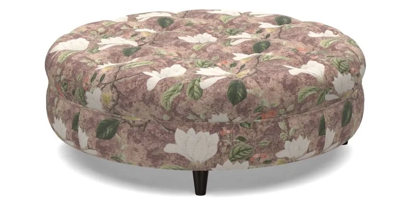 Helmsley Round Footstool in Linwood Omega Velvet Navy