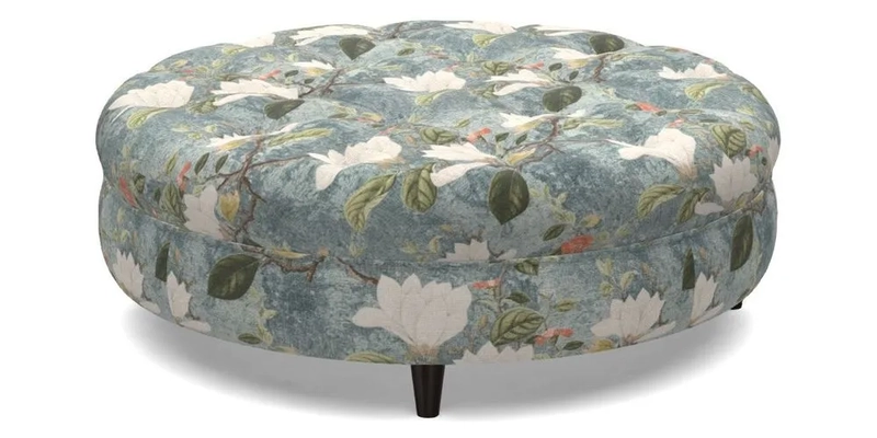Helmsley Round Footstool in Linwood Omega Velvet Navy