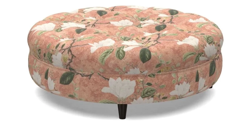 Helmsley Round Footstool in Linwood Omega Velvet Navy