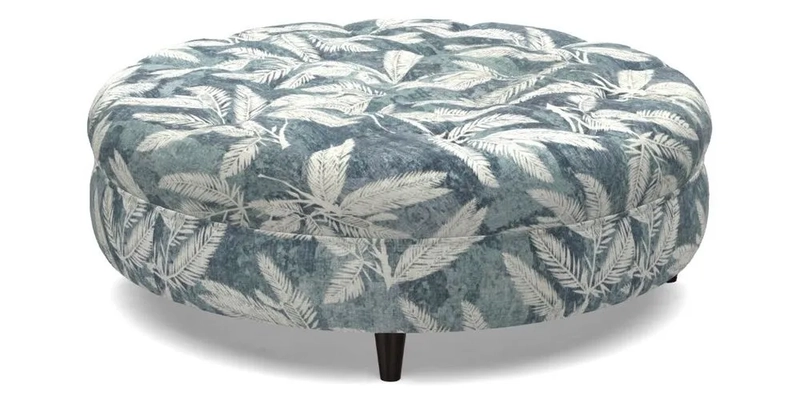 Helmsley Round Footstool in Linwood Omega Velvet Navy