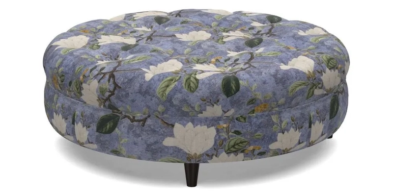 Helmsley Round Footstool in Linwood Omega Velvet Navy
