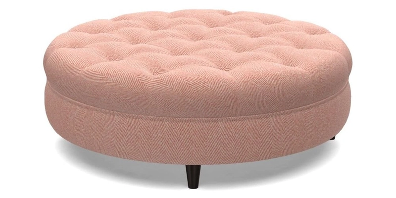 Helmsley Round Footstool in Linwood Omega Velvet Navy
