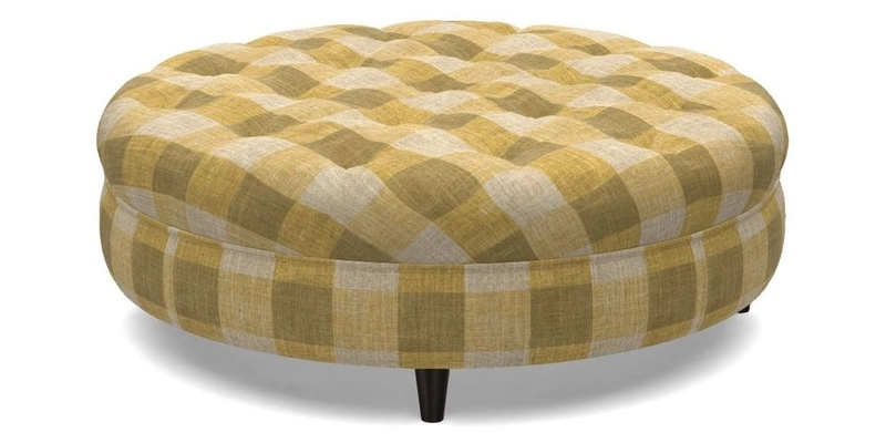 Helmsley Round Footstool in Linwood Omega Velvet Navy