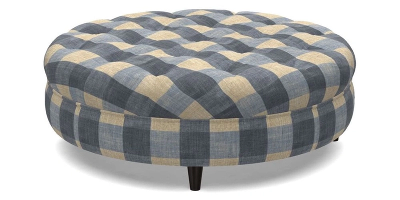 Helmsley Round Footstool in Linwood Omega Velvet Navy