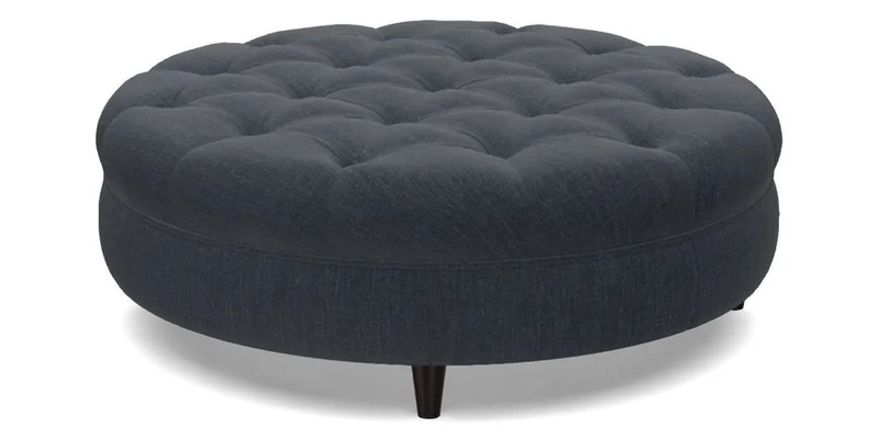 Helmsley Round Footstool in Linwood Omega Velvet Navy