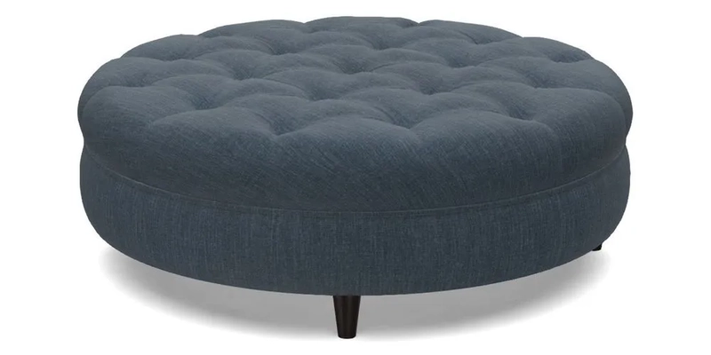 Helmsley Round Footstool in Linwood Omega Velvet Navy