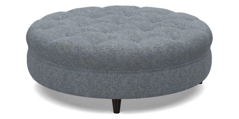 Helmsley Round Footstool in Linwood Omega Velvet Navy