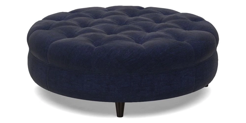 Helmsley Round Footstool in Linwood Omega Velvet Navy