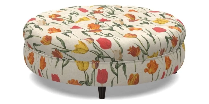 Helmsley Round Footstool in Linwood Omega Velvet Navy