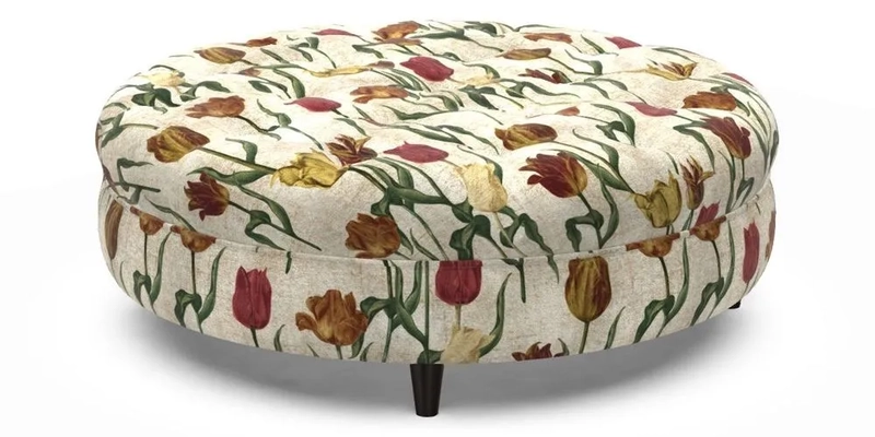Helmsley Round Footstool in Linwood Omega Velvet Navy