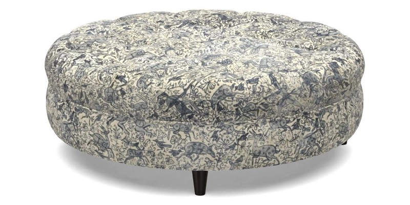 Helmsley Round Footstool in Linwood Omega Velvet Navy