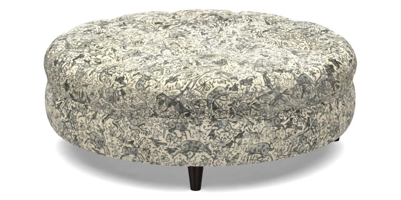 Helmsley Round Footstool in Linwood Omega Velvet Navy