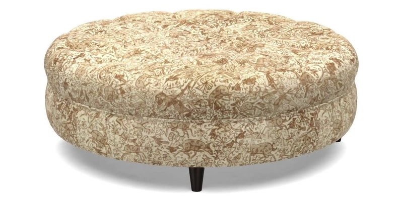 Helmsley Round Footstool in Linwood Omega Velvet Navy