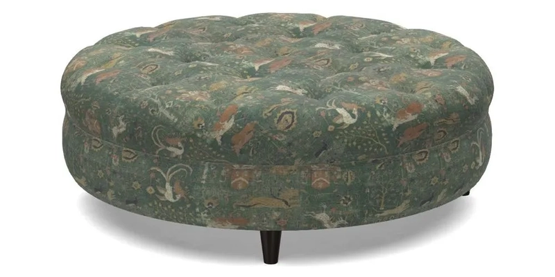 Helmsley Round Footstool in Linwood Omega Velvet Navy