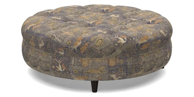 Helmsley Round Footstool in Linwood Omega Velvet Navy