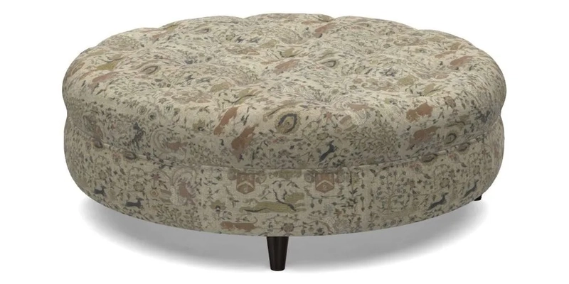 Helmsley Round Footstool in Linwood Omega Velvet Navy