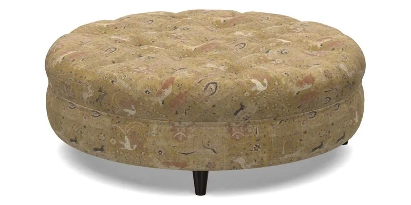 Helmsley Round Footstool in Linwood Omega Velvet Navy