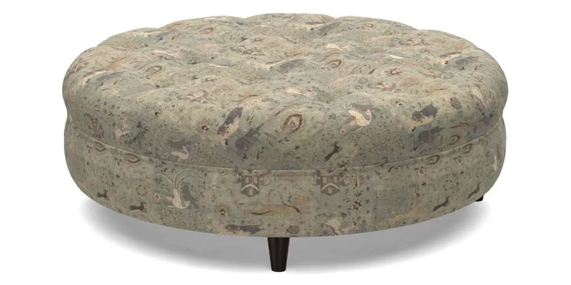 Helmsley Round Footstool in Linwood Omega Velvet Navy