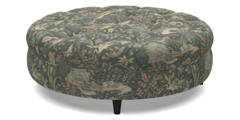 Helmsley Round Footstool in Linwood Omega Velvet Navy