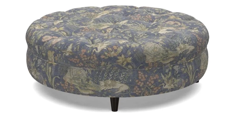 Helmsley Round Footstool in Linwood Omega Velvet Navy