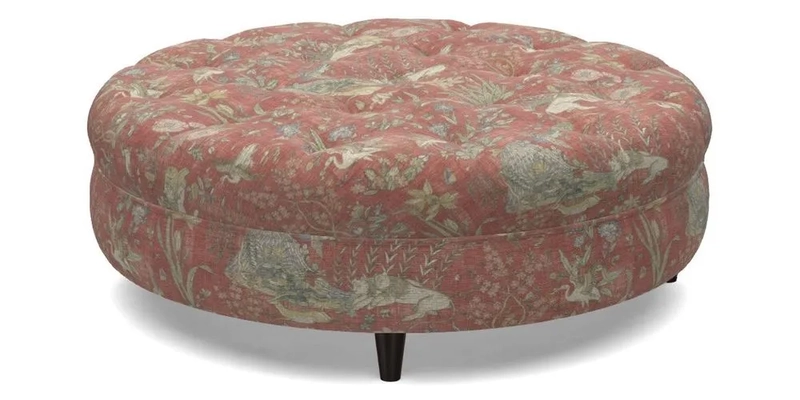 Helmsley Round Footstool in Linwood Omega Velvet Navy