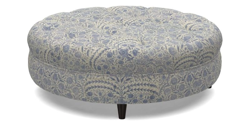 Helmsley Round Footstool in Linwood Omega Velvet Navy