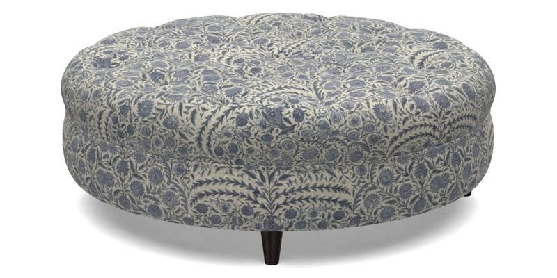 Helmsley Round Footstool in Linwood Omega Velvet Navy