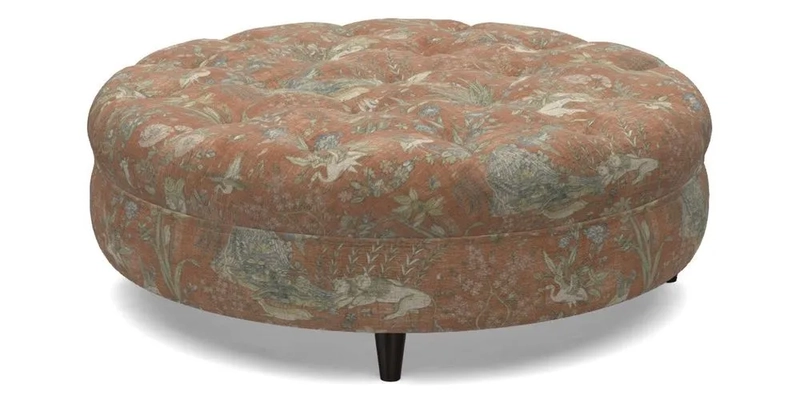 Helmsley Round Footstool in Linwood Omega Velvet Navy