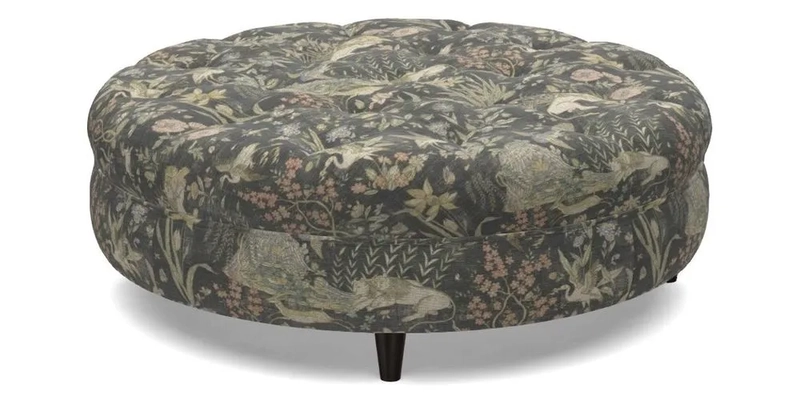 Helmsley Round Footstool in Linwood Omega Velvet Navy
