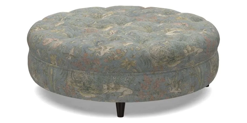 Helmsley Round Footstool in Linwood Omega Velvet Navy