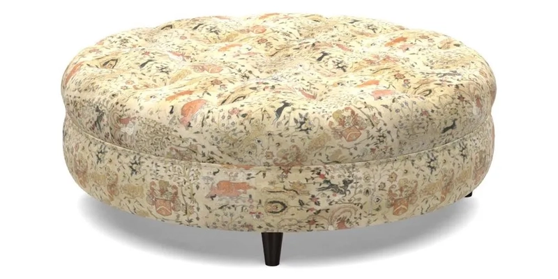 Helmsley Round Footstool in Linwood Omega Velvet Navy