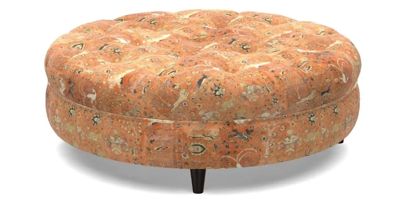 Helmsley Round Footstool in Linwood Omega Velvet Navy