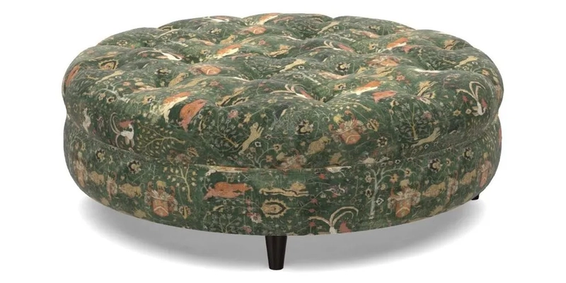 Helmsley Round Footstool in Linwood Omega Velvet Navy
