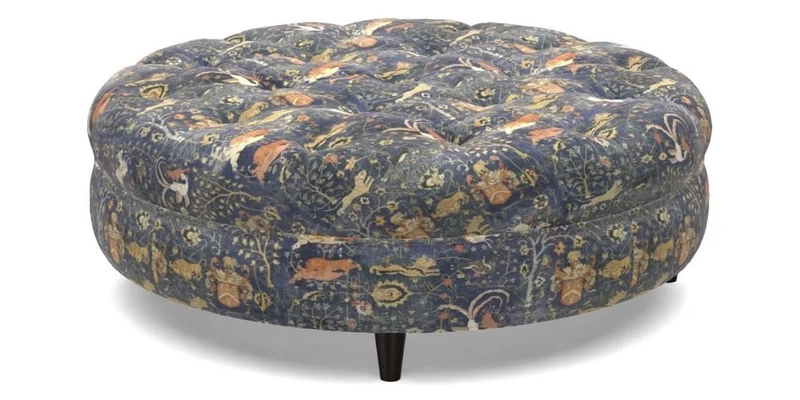 Helmsley Round Footstool in Linwood Omega Velvet Navy