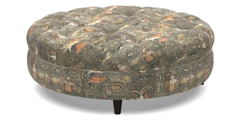 Helmsley Round Footstool in Linwood Omega Velvet Navy