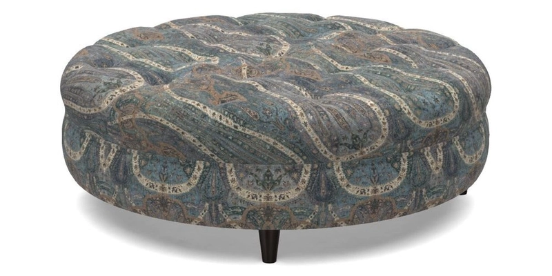 Helmsley Round Footstool in Linwood Omega Velvet Navy