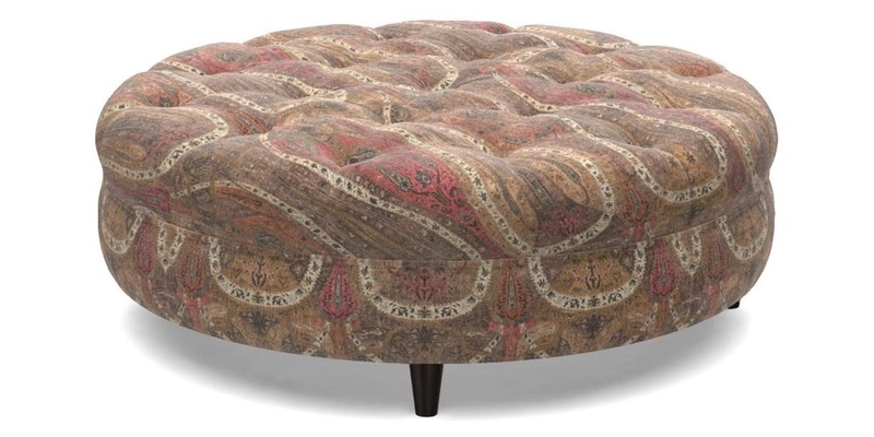 Helmsley Round Footstool in Linwood Omega Velvet Navy